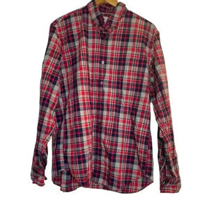 Tailored J Crew Men’s Quality Woven Shirt L Plaid Red Blue USA Patriotic Office